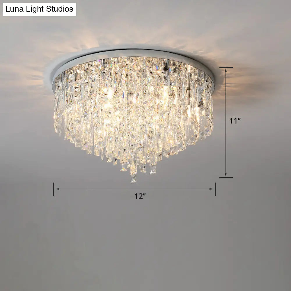 Modern Round Beveled K9 Crystal Ceiling Lamp For Living Room - Flush Mounted Light Silver / 12