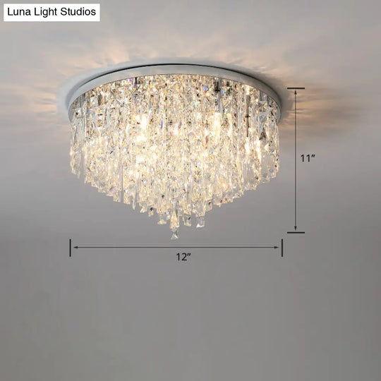 Modern Round Beveled K9 Crystal Ceiling Lamp For Living Room - Flush Mounted Light Silver / 12