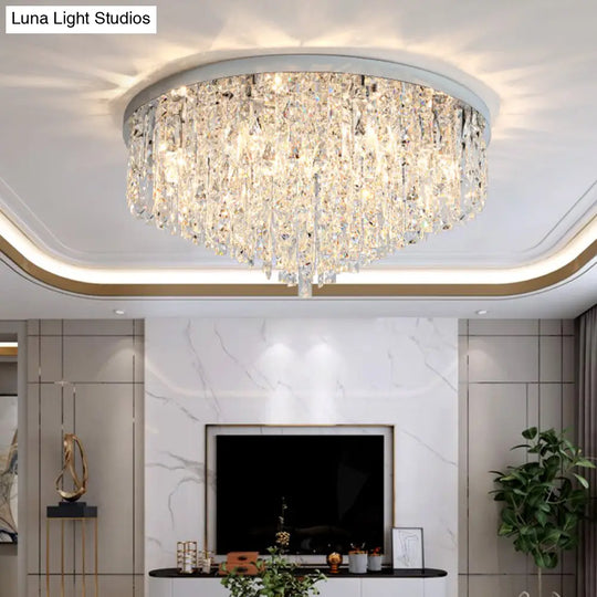 Modern Round Beveled K9 Crystal Ceiling Lamp For Living Room - Flush Mounted Light