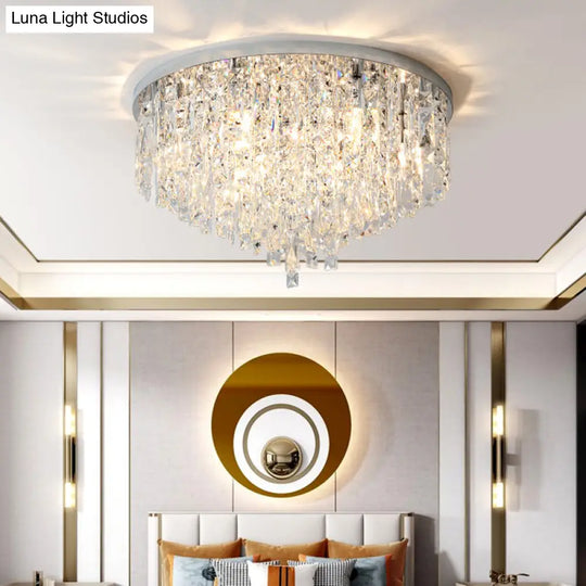 Modern Round Beveled K9 Crystal Ceiling Lamp For Living Room - Flush Mounted Light