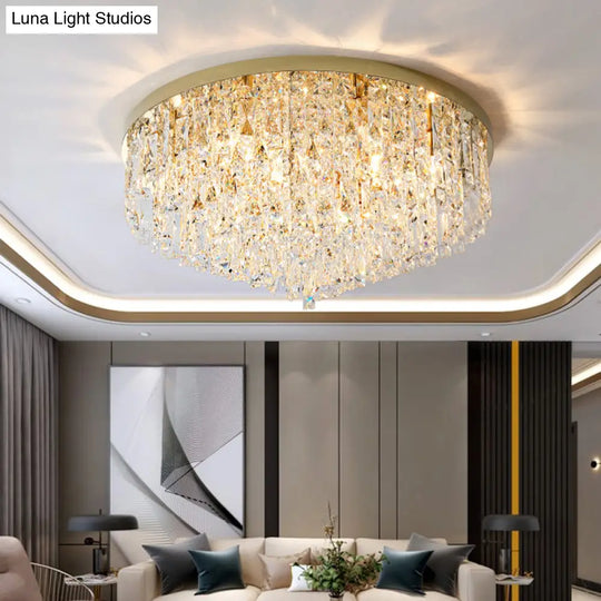 Modern Round Beveled K9 Crystal Ceiling Lamp For Living Room - Flush Mounted Light