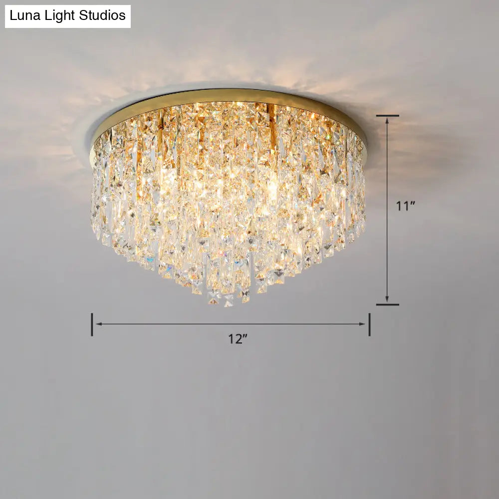 Modern Round Beveled K9 Crystal Ceiling Lamp For Living Room - Flush Mounted Light Gold / 12