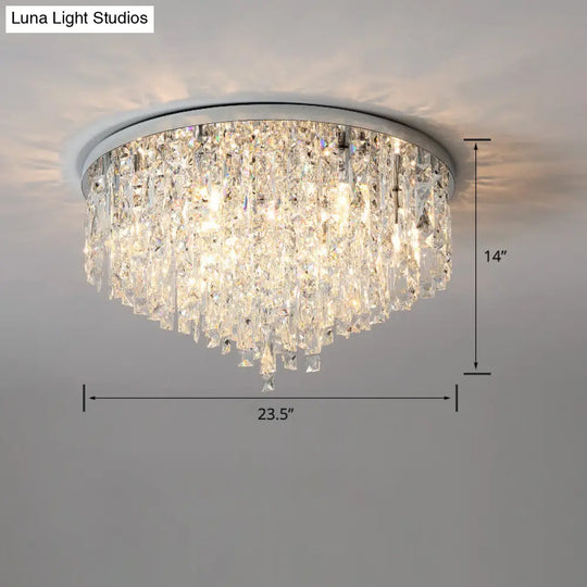 Modern Round Beveled K9 Crystal Ceiling Lamp For Living Room - Flush Mounted Light Silver / 23.5