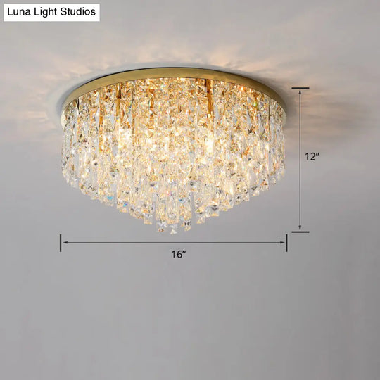 Modern Round Beveled K9 Crystal Ceiling Lamp For Living Room - Flush Mounted Light Gold / 16