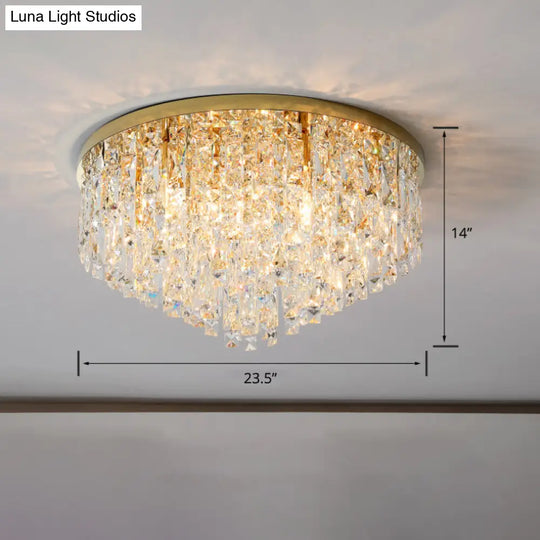 Modern Round Beveled K9 Crystal Ceiling Lamp For Living Room - Flush Mounted Light Gold / 23.5