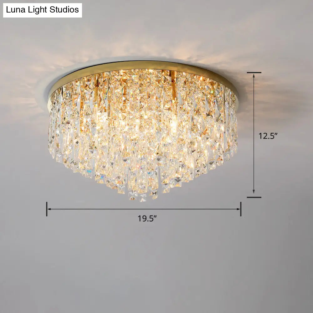 Modern Round Beveled K9 Crystal Ceiling Lamp For Living Room - Flush Mounted Light Gold / 19.5