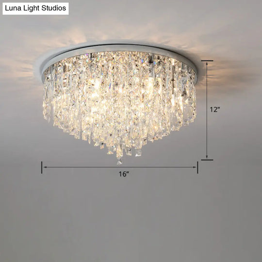 Modern Round Beveled K9 Crystal Ceiling Lamp For Living Room - Flush Mounted Light Silver / 16