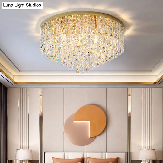 Modern Round Beveled K9 Crystal Ceiling Lamp For Living Room - Flush Mounted Light