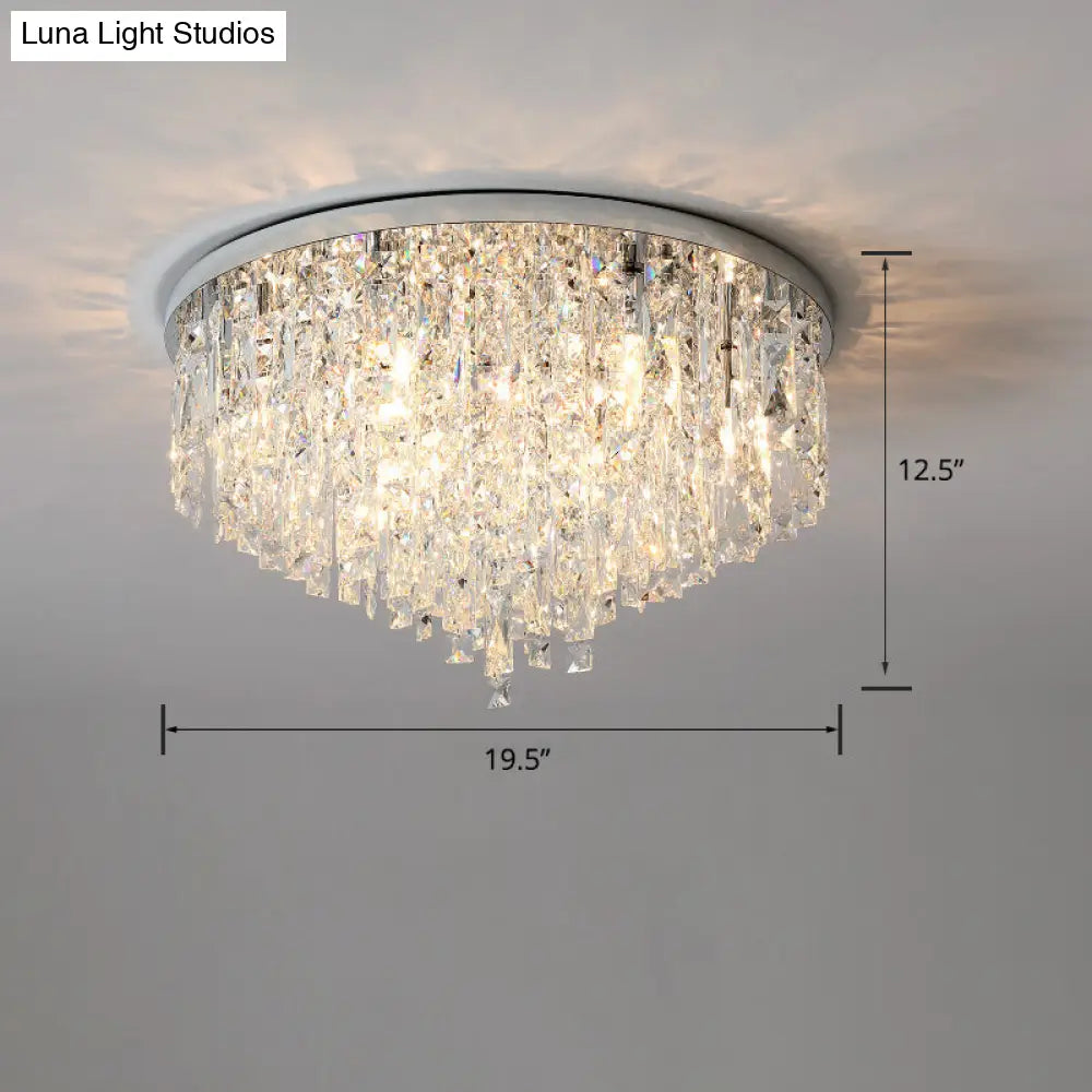 Modern Round Beveled K9 Crystal Ceiling Lamp For Living Room - Flush Mounted Light Silver / 19.5