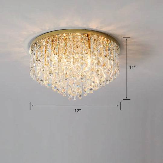 Modern Round Beveled K9 Crystal Ceiling Lamp For Living Room - Flush Mounted Light Gold / 12’
