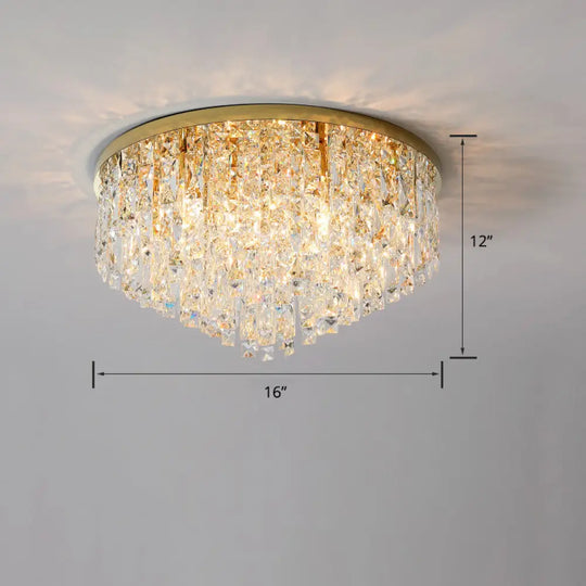 Modern Round Beveled K9 Crystal Ceiling Lamp For Living Room - Flush Mounted Light Gold / 16’