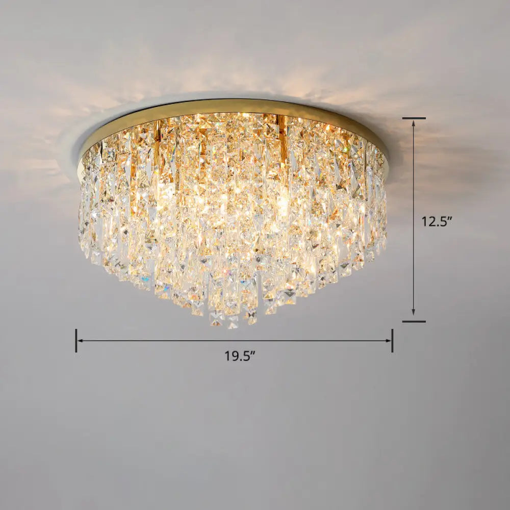 Modern Round Beveled K9 Crystal Ceiling Lamp For Living Room - Flush Mounted Light Gold / 19.5’