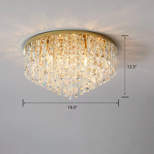 Modern Round Beveled K9 Crystal Ceiling Lamp For Living Room - Flush Mounted Light Gold / 19.5’