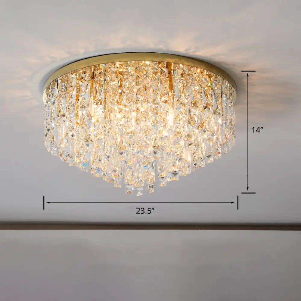 Modern Round Beveled K9 Crystal Ceiling Lamp For Living Room - Flush Mounted Light Gold / 23.5’