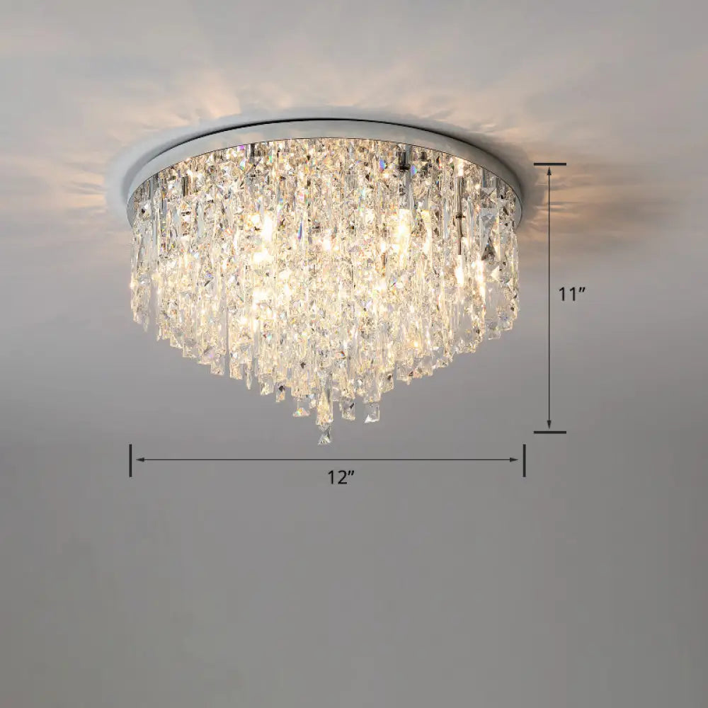 Modern Round Beveled K9 Crystal Ceiling Lamp For Living Room - Flush Mounted Light Silver / 12’