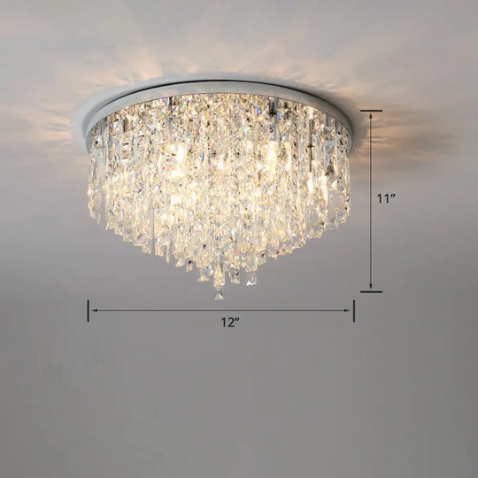Modern Round Beveled K9 Crystal Ceiling Lamp For Living Room - Flush Mounted Light Silver / 12’