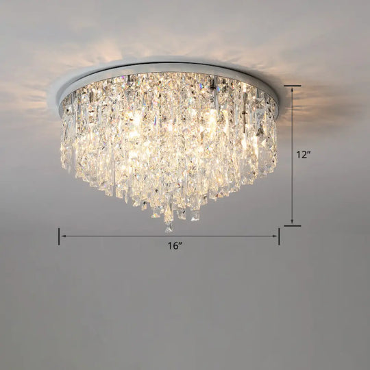 Modern Round Beveled K9 Crystal Ceiling Lamp For Living Room - Flush Mounted Light Silver / 16’