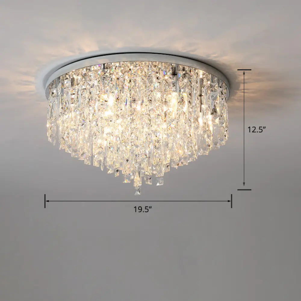 Modern Round Beveled K9 Crystal Ceiling Lamp For Living Room - Flush Mounted Light Silver / 19.5’