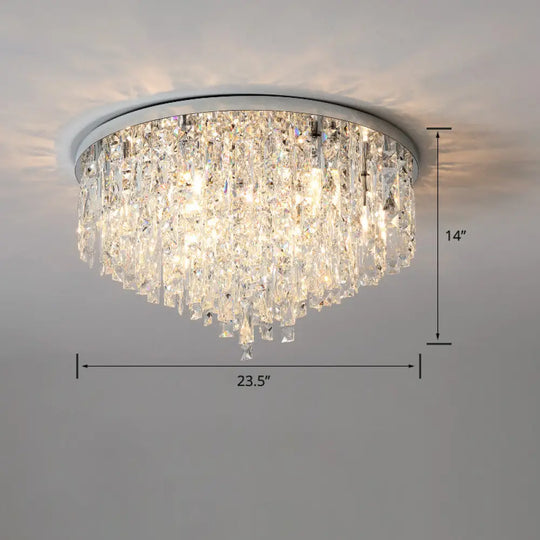 Modern Round Beveled K9 Crystal Ceiling Lamp For Living Room - Flush Mounted Light Silver / 23.5’