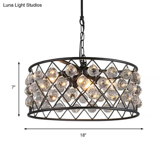 Modern Black Iron And Crystal Ceiling Chandelier With 4 Lights