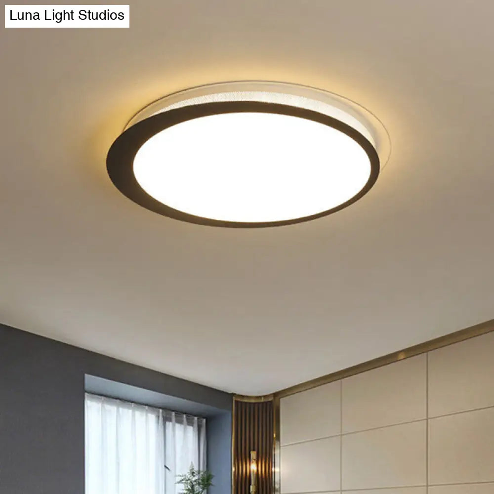 Modern Round Black Led Flush Ceiling Light Fixture For Bedroom