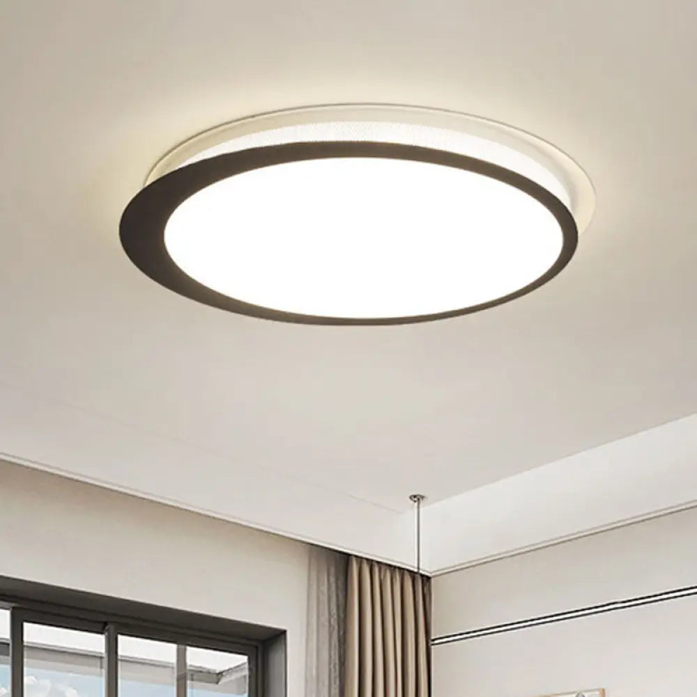 Modern Round Black Led Flush Ceiling Light Fixture For Bedroom / White