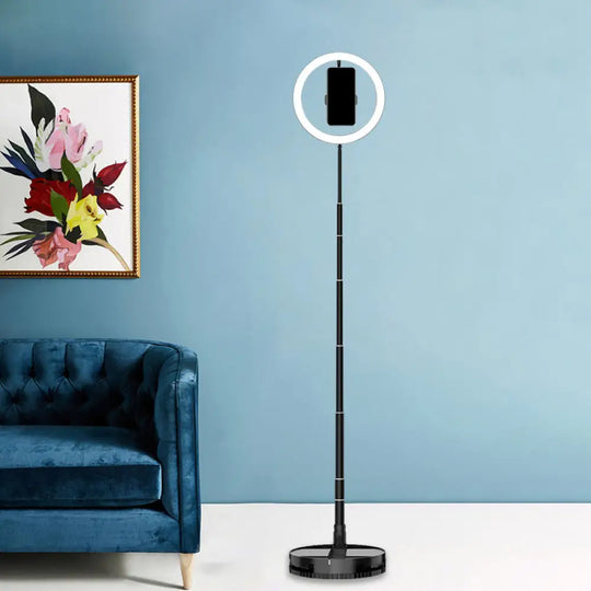 Modern Round Black Mirror With Led Dimmable Flush Light