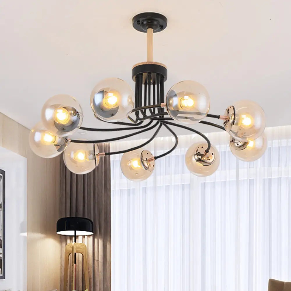 Modern Round Blue/Amber Glass Ceiling Chandelier - 9-Light Gold/Black Hanging Lamp Kit Black