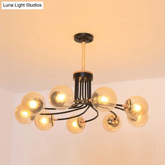 Modern Round Blue/Amber Glass Ceiling Chandelier - 9-Light Gold/Black Hanging Lamp Kit