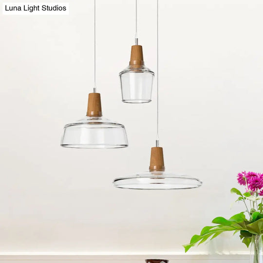 Modern Multi-Pendant Ceiling Light With Clear/Smoked Glass And Wood Accents