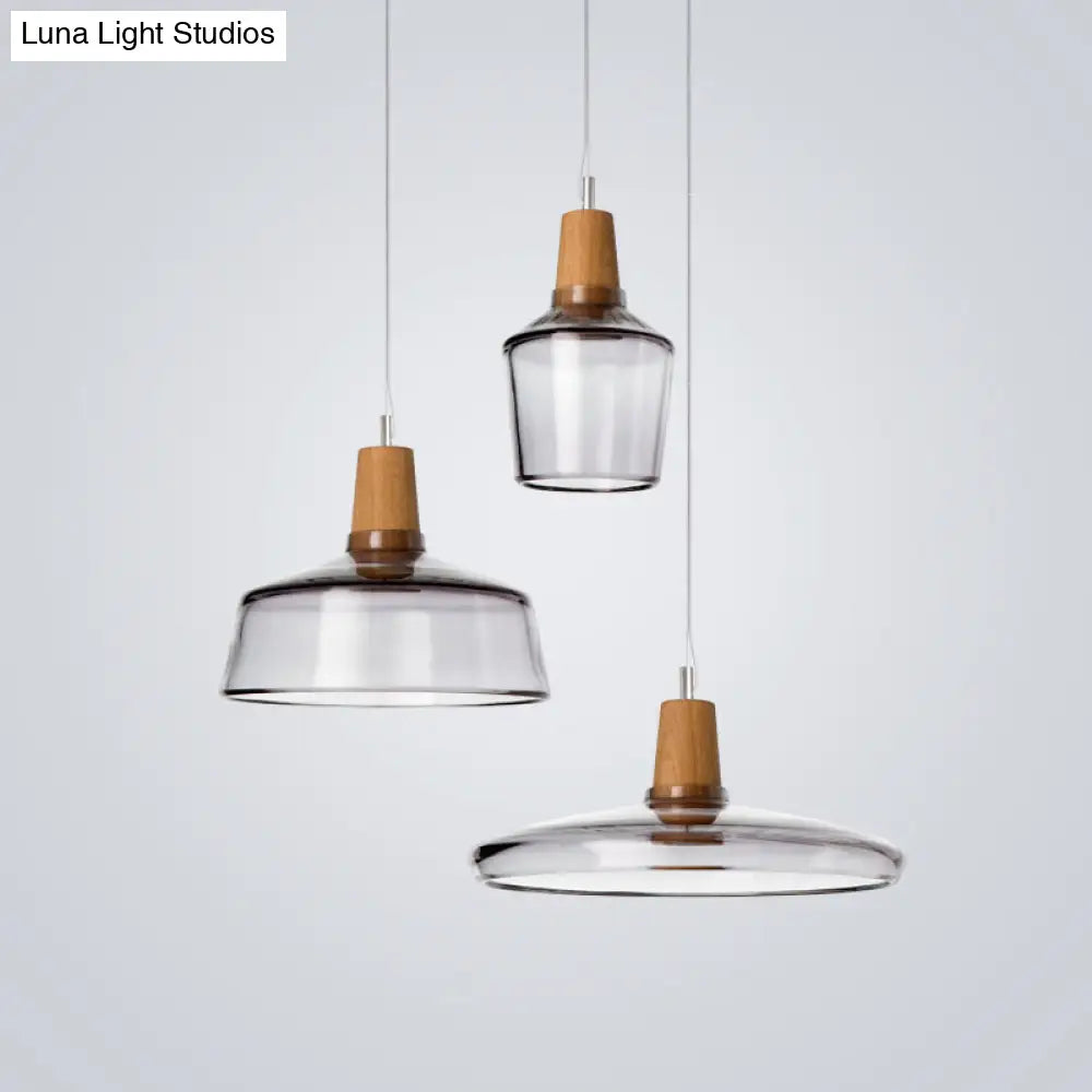 Modern Multi-Pendant Ceiling Light With Clear/Smoked Glass And Wood Accents