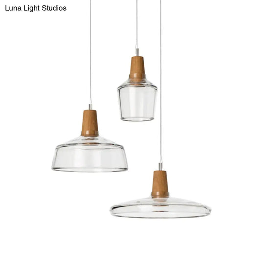 Modern Multi-Pendant Ceiling Light With Clear/Smoked Glass And Wood Accents