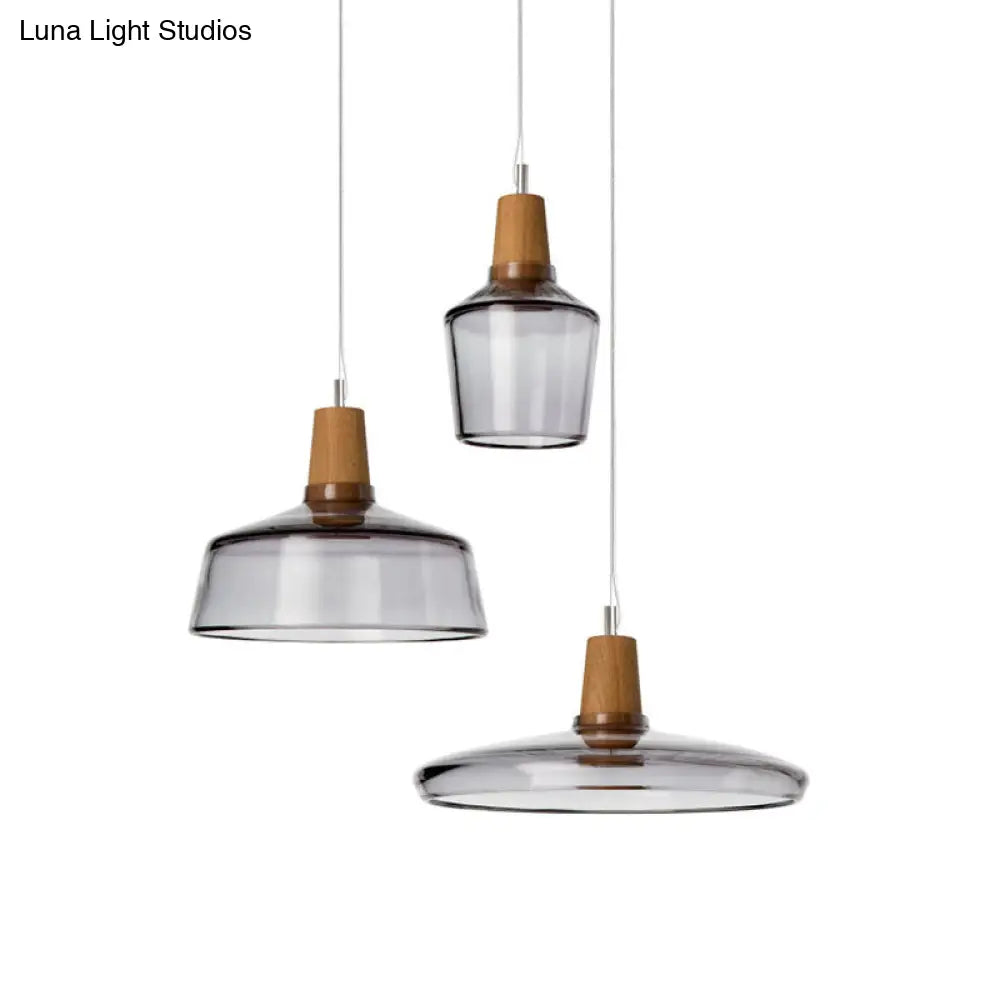 Modern Multi-Pendant Ceiling Light With Clear/Smoked Glass And Wood Accents