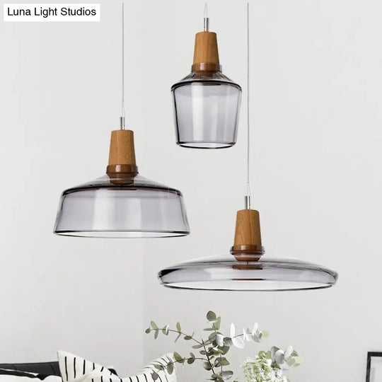 Modern Multi-Pendant Ceiling Light With Clear/Smoked Glass And Wood Accents