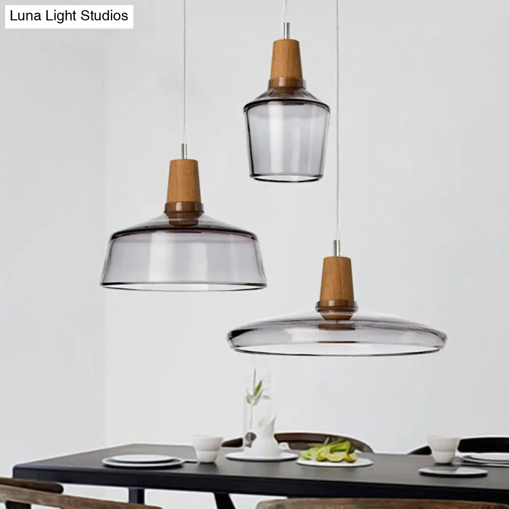 Modern Multi-Pendant Ceiling Light With Clear/Smoked Glass And Wood Accents Smoke Gray