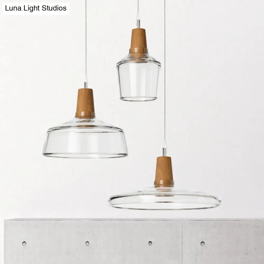 Modern Multi-Pendant Ceiling Light With Clear/Smoked Glass And Wood Accents