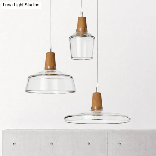 Modern Multi-Pendant Ceiling Light With Clear/Smoked Glass And Wood Accents