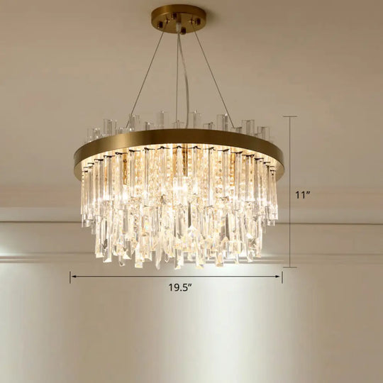 Modern Round Chandelier Light Fixture With K9 Crystal Brass Suspension For Bedroom / 19.5’