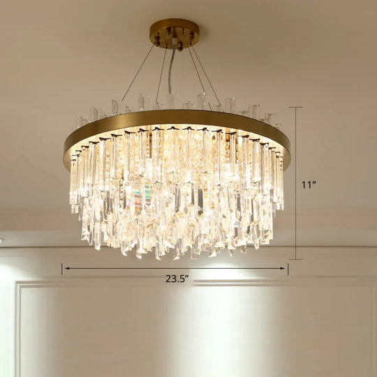 Modern Round Chandelier Light Fixture With K9 Crystal Brass Suspension For Bedroom / 23.5’