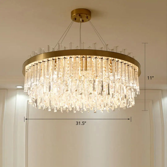 Modern Round Chandelier Light Fixture With K9 Crystal Brass Suspension For Bedroom / 31.5’