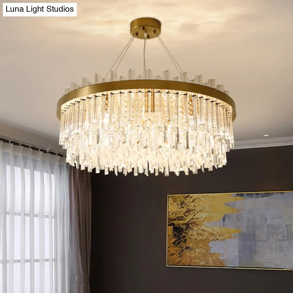 Modern Round Chandelier Light Fixture With K9 Crystal Brass Suspension For Bedroom