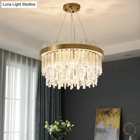 Modern Round Chandelier Light Fixture With K9 Crystal Brass Suspension For Bedroom