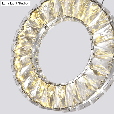 Modern Round Cluster Pendant Light- Crystal 3 Bulb Suspended Fixture In Nickel