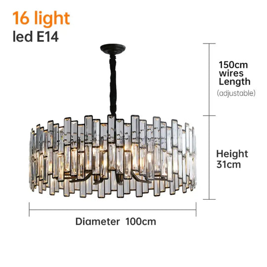 Modern Round Crystal Black Chandelier For Living Room Dining Bar Lighting 16 Heads / Warm White