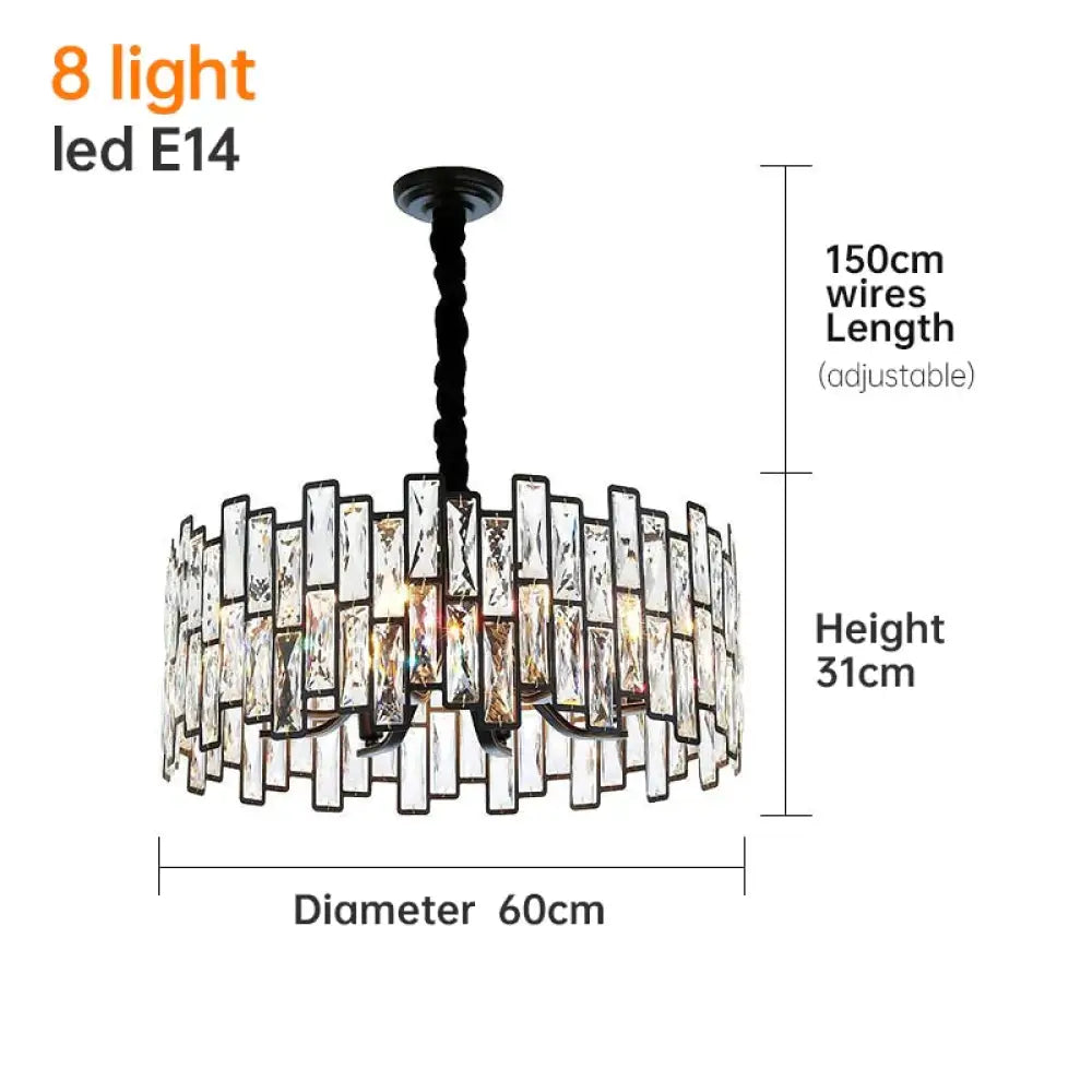 Modern Round Crystal Black Chandelier For Living Room Dining Bar Lighting 8 Heads / Warm White