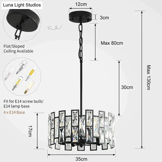 Modern Round Crystal Black Chandelier For Living Room Dining Bar Lighting Ceiling Light