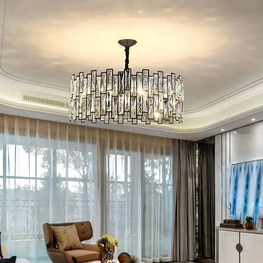 Modern Round Crystal Black Chandelier For Living Room Dining Bar Lighting