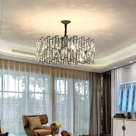 Modern Round Crystal Black Chandelier For Living Room Dining Bar Lighting Ceiling Light