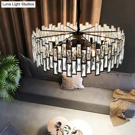 Modern Round Crystal Black Chandelier For Living Room Dining Bar Lighting Ceiling Light