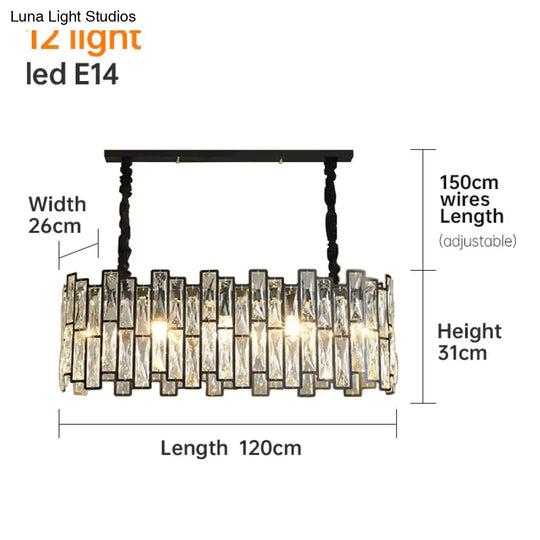 Modern Round Crystal Black Chandelier For Living Room Dining Bar Lighting Oval 12 Heads / Warm White